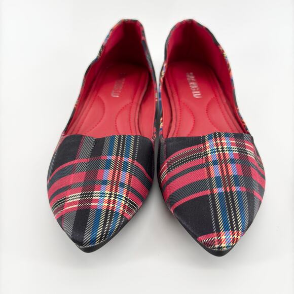 Sailing Lu Plaid Pointed Toe Flats Women’s Size Euro 37 US 6.5 Red & Black - Picture 8 of 9